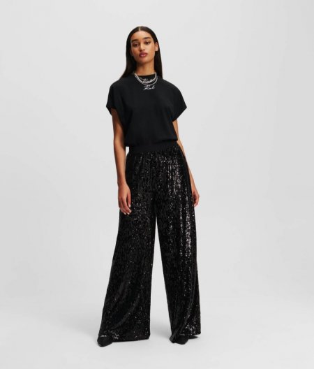 WOMEN'S SEQUIN JERSEY PANTS - Black