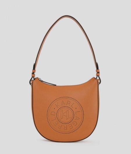 WOMEN'S K/CIRCLE PERFORATED MOON SHOULDER BAG - Dark Chocolate