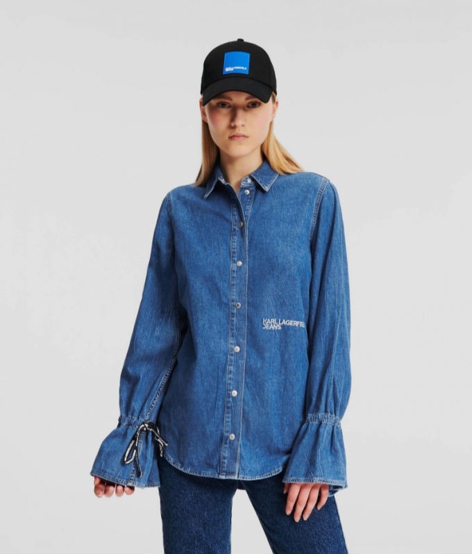 WOMEN'S KLJ TIE-SLEEVE DENIM SHIRT - Light Blue Stone