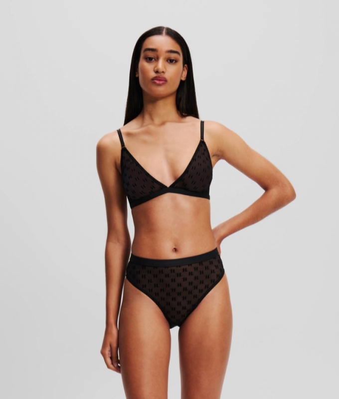 WOMEN'S KL MONOGRAM MESH TRIANGLE BRA - Black