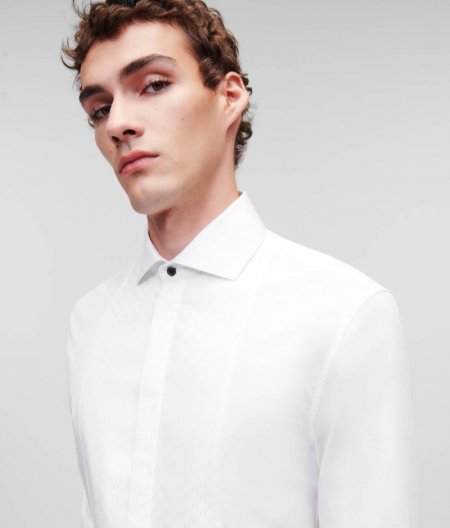 MEN'S EVENING SHIRT WITH KL MONOGRAM BIB DETAIL - White