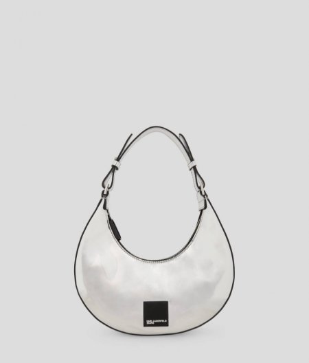 WOMEN'S KLJ MIRROR-EFFECT HALF-MOON SHOULDER BAG - Silver/Mirror