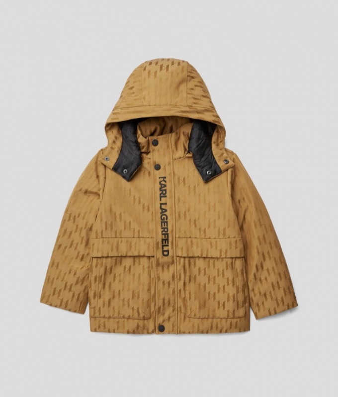 BOYS KL MONOGRAM HOODED JACKET - Stone