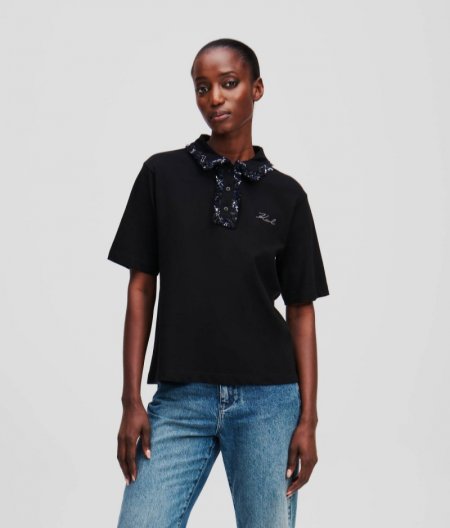 WOMEN'S BOUCLÉ POLO SHIRT - Black