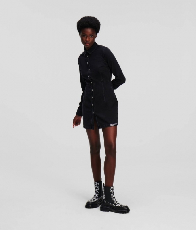 WOMEN'S KLJ FITTED DENIM DRESS - WASHED BLACK