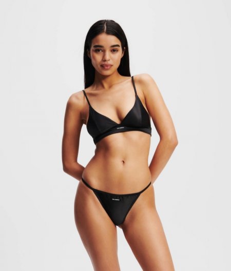 WOMEN'S KARL LOGO SATIN TRIANGLE BRA - Black