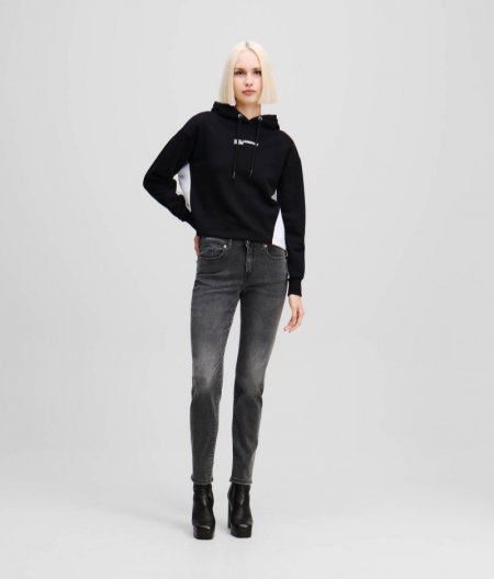 WOMEN'S MID-RISE SLIM JEANS - Washed Black