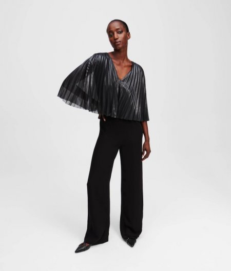 WOMEN'S PLEATED CAPE JUMPSUIT - Black-Gunmetal