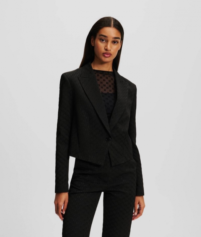 WOMEN'S KL MONOGRAM CROPPED BLAZER - Black