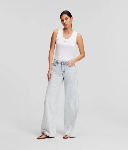 WOMEN'S WIDE-LEG MID-RISE JEANS - Light Blue Denim