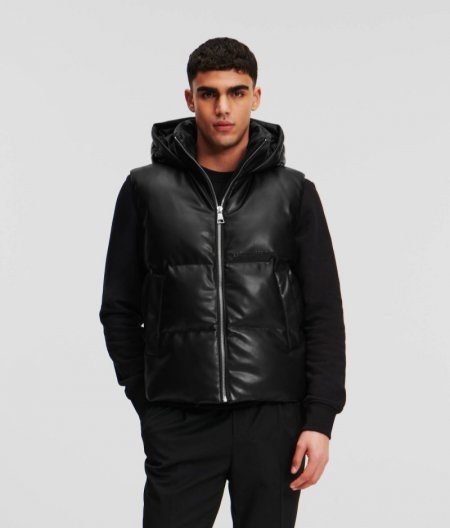 MEN'S FAUX-LEATHER PUFFER VEST - Black