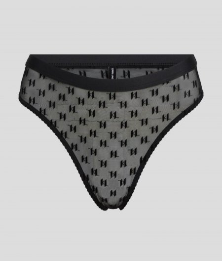 WOMEN'S KL MONOGRAM MESH MID-RISE BRIEF - Black