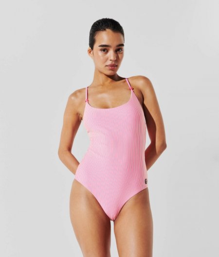 WOMEN'S IKON STRIPED SWIMSUIT - White-Pink Stripe