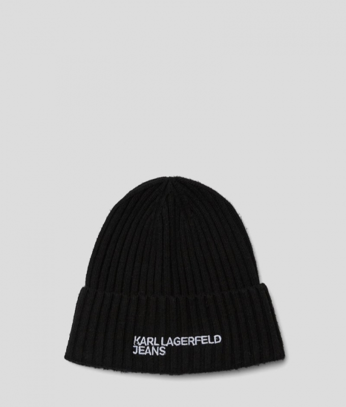 MEN'S KLJ LOGO RIBBED BEANIE - BLACK