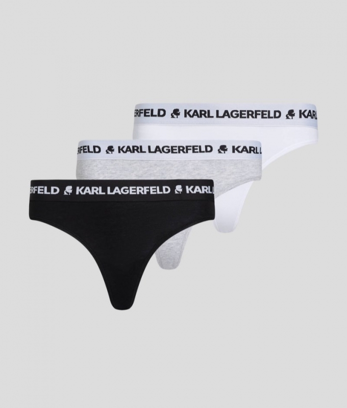 WOMEN'S KARL LOGO THONGS – 3 PACK - Black/White/Grey