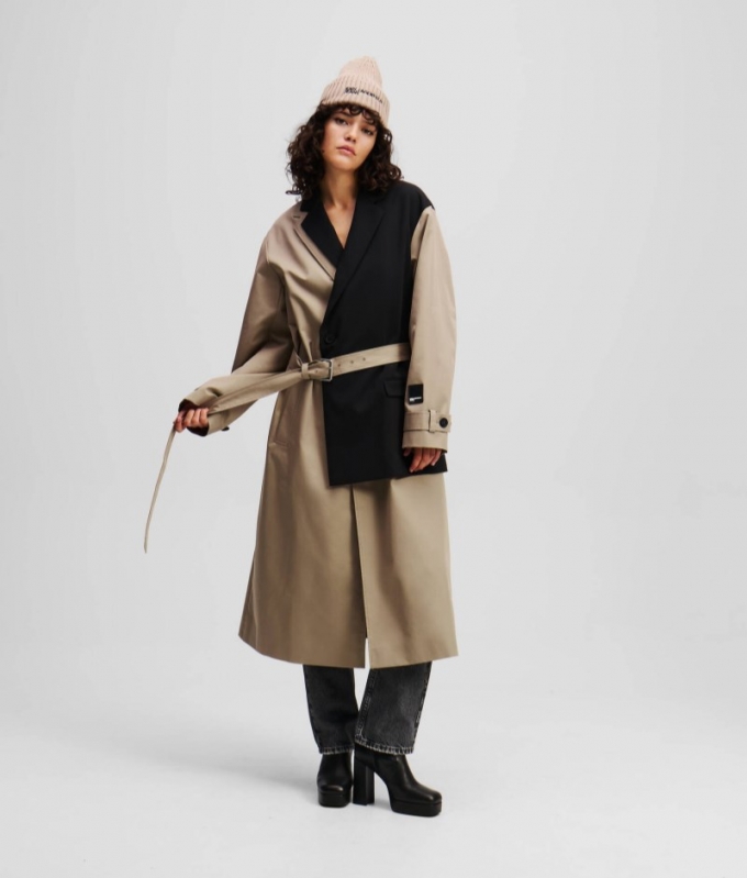 WOMEN'S MIXED-MATERIAL TRENCH COAT - Desert Taupe