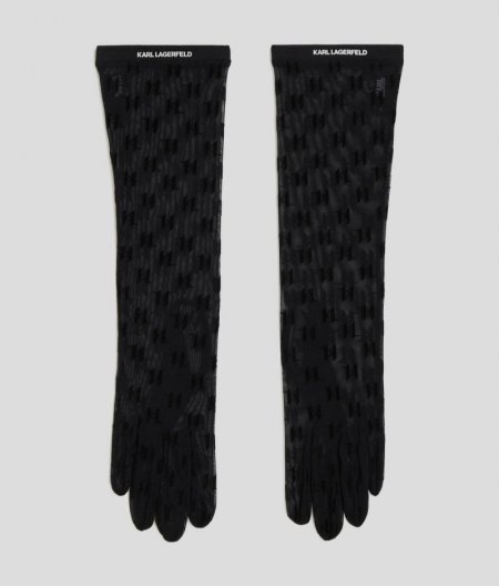 WOMEN'S K/MONOGRAM SHEER GLOVES - Black