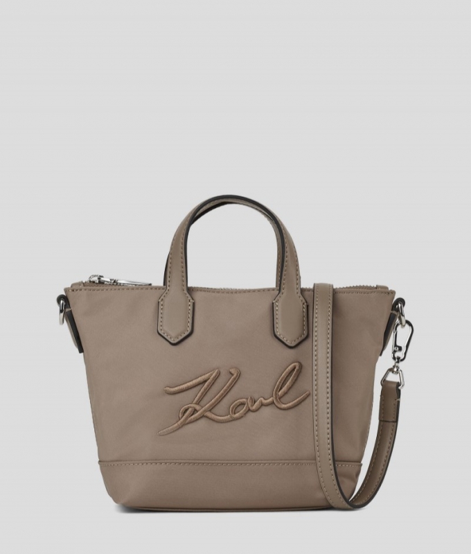 WOMEN'S K/SIGNATURE NYLON SMALL TOTE BAG - Ash Grey