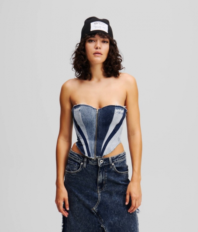 WOMEN'S KLJ X ATELIER RESERVÉ DENIM BUSTIER - Patchwork Blue