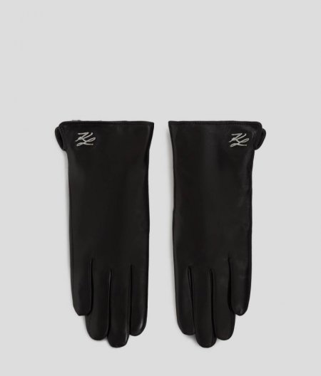 WOMEN'S K/AUTOGRAPH LEATHER GLOVES - Black