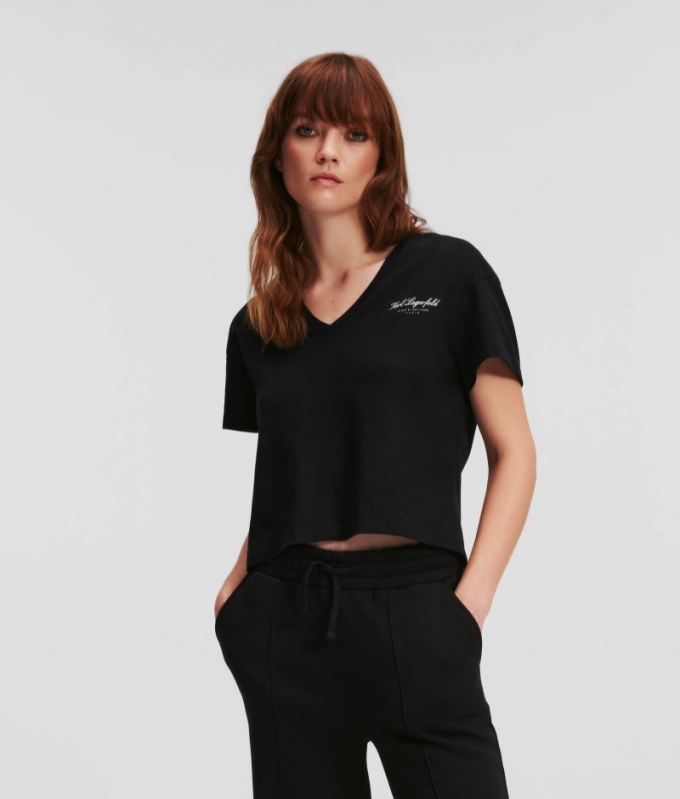 WOMEN'S HOTEL KARL V-NECK TEE - Black