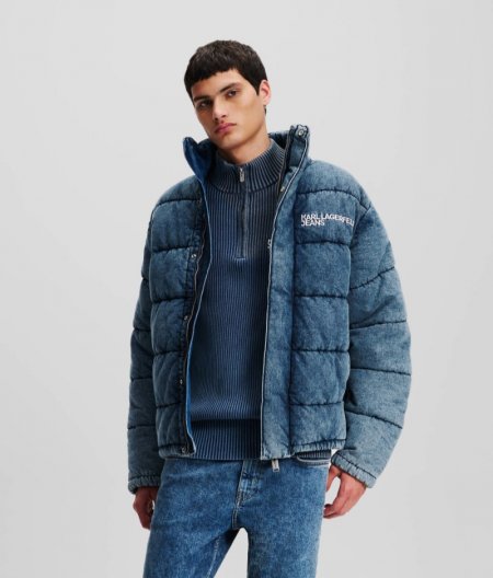 MEN'S KLJ DENIM PUFFER JACKET - Acid Washed Blue