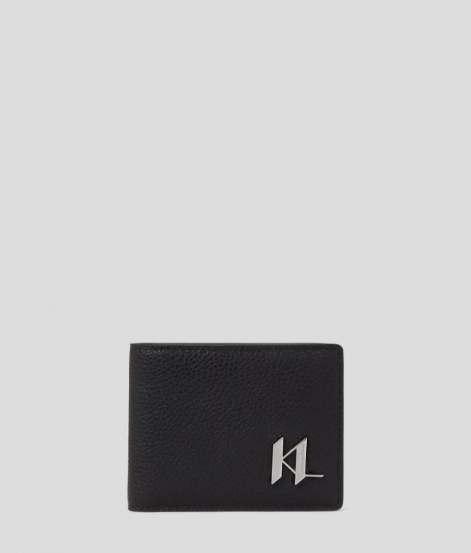 MEN'S K/PLAK LEATHER BIFOLD WALLET - Black