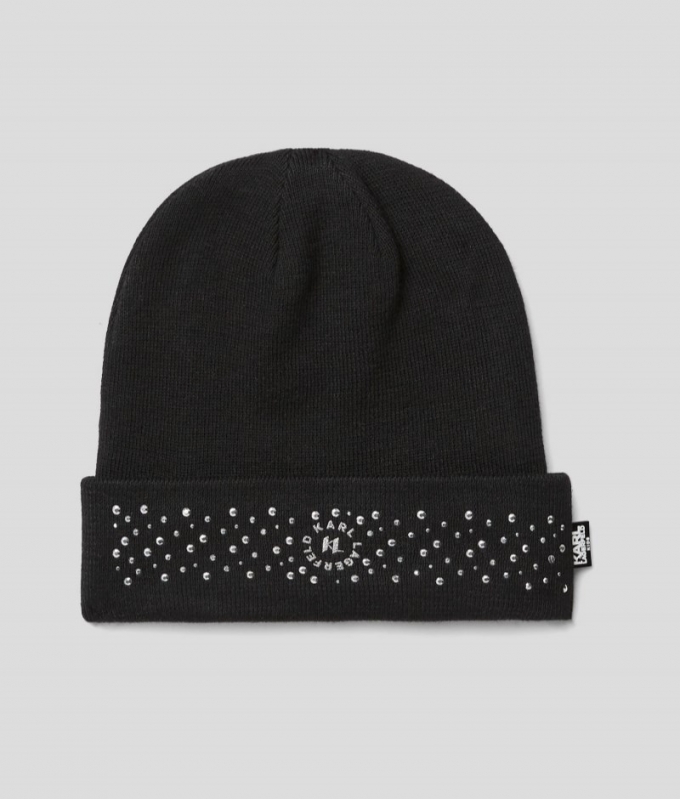 GIRLS KL MONOGRAM BEANIE HAT - Black