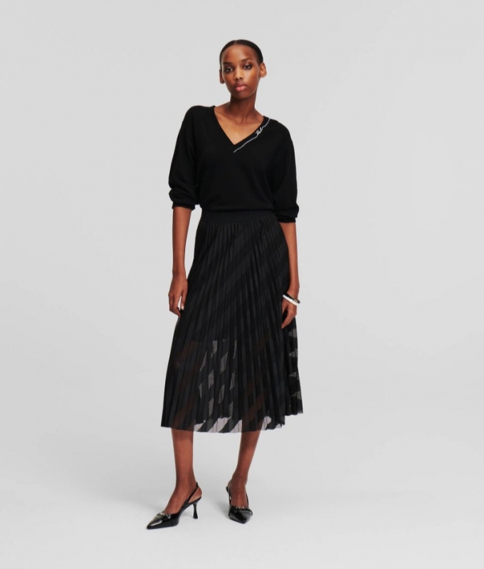 WOMEN'S MESH PLEATED SKIRT - Black