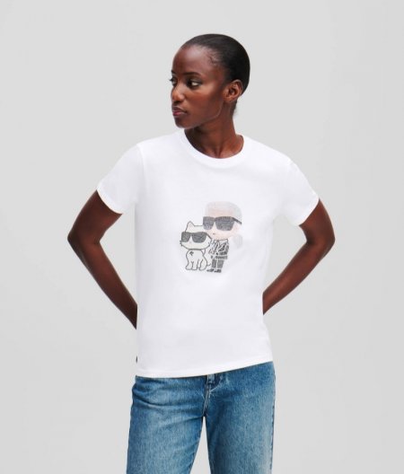 WOMEN'S IKON KARL & CHOUPETTE RHINESTONE T-SHIRT - White