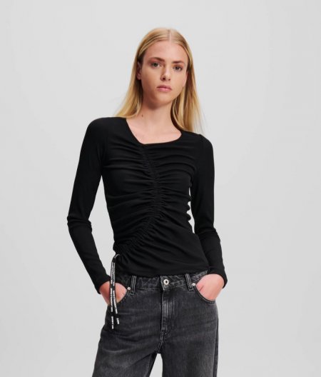 WOMEN'S KLJ RUCHED LONG-SLEEVED TOP - BLACK