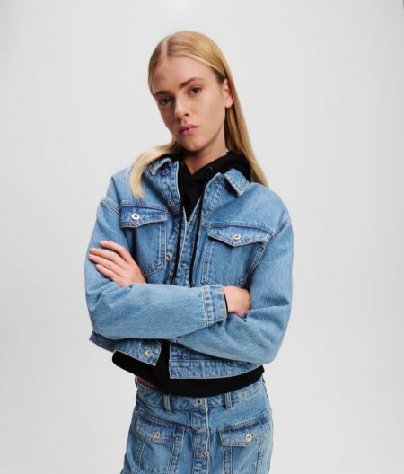 WOMEN'S KLJ BOXY DENIM JACKET - Stone Washed Bright Blue