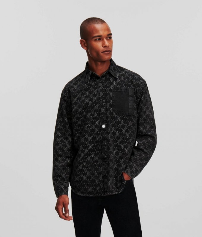 MEN'S KL MONOGRAM DENIM SHIRT - KL Black Denim