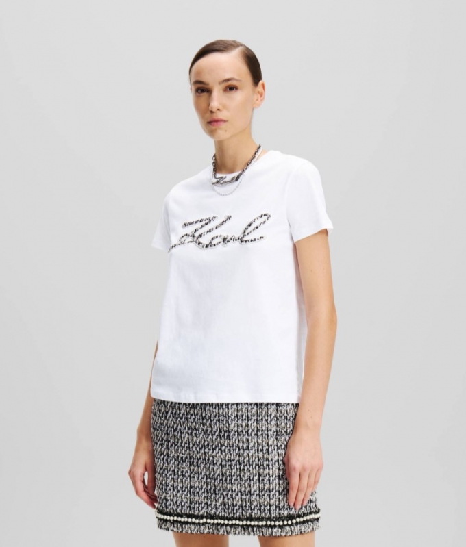 WOMEN'S BOUCLÉ KARL SIGNATURE T-SHIRT - White