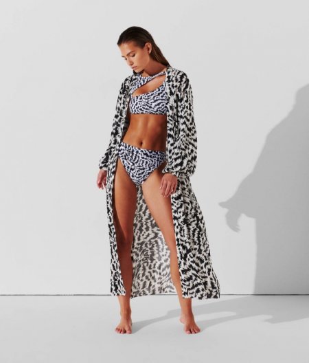 WOMEN'S ANIMAL PRINT BEACH KIMONO - Animal Elektrika Black Pattern