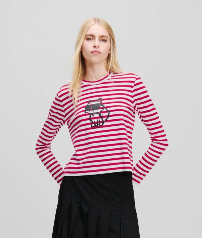 WOMEN'S IKON STRIPE LONG-SLEEVED T-SHIRT - Black-Cannoli Cream Stripe