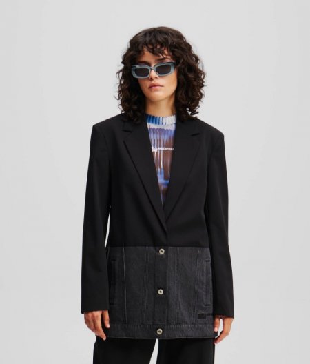 WOMEN'S MIXED-MATERIAL BLAZER - Black