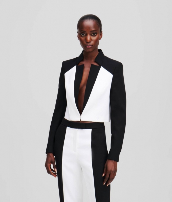 WOMEN'S COLOR-BLOCK TAILORED BLAZER - White/Black