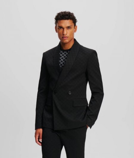 MEN'S KL MONOGRAM DOUBLE-BREASTED BLAZER - Black Monogram