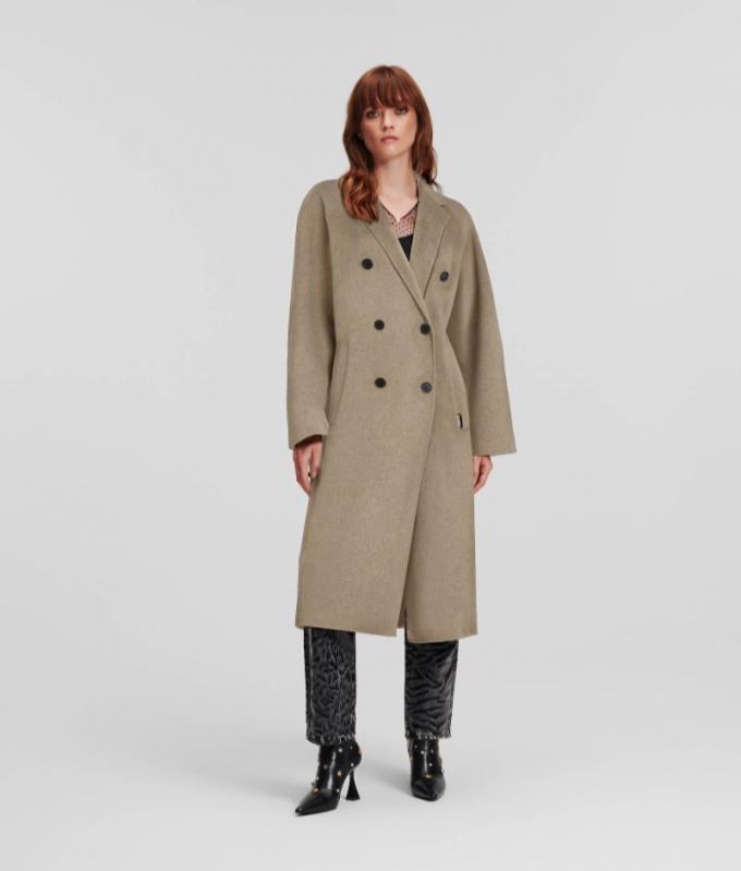 WOMEN'S DOUBLE-BREASTED WOOL COAT - STONE BEIGE