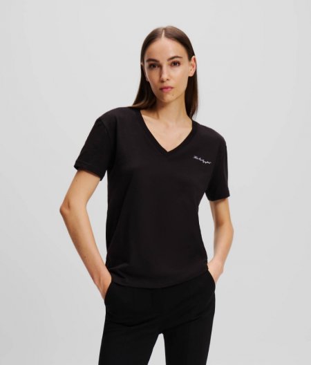 WOMEN'S KARL SIGNATURE V-NECK T-SHIRT - Black