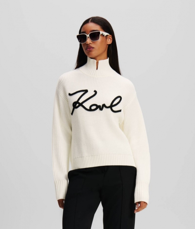 WOMEN'S KARL SIGNATURE SOUTACHE SWEATER - White/Black