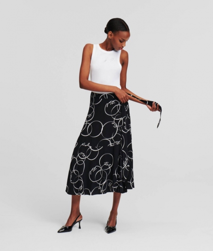 WOMEN'S CIRCLE PRINT WRAP SKIRT - Circle AOP black/white