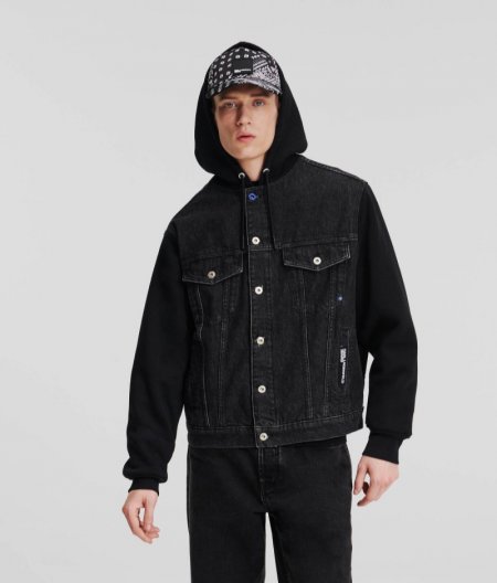 MEN'S KLJ MIX MATERIAL DENIM JACKET - WASHED BLACK / BLACK