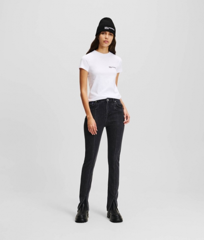 WOMEN'S KLJ HIGH-RISE SPLIT-HEM SKINNY JEANS - STONE WASHED BLACK