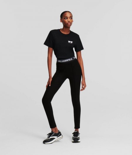 WOMEN'S KARL LOGO TAPE PUNTO LEGGINGS - Black