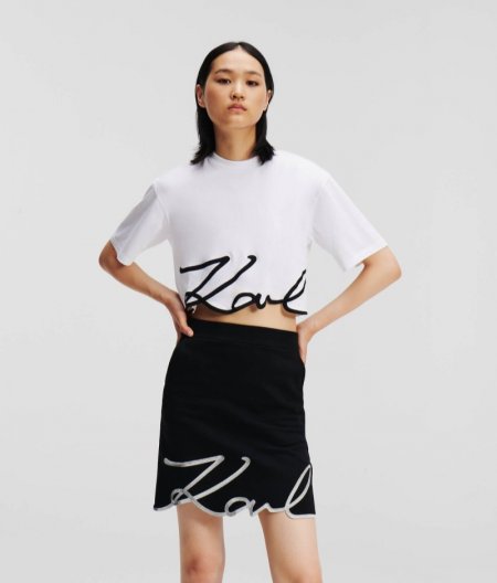 WOMEN'S KARL SIGNATURE HEM T-SHIRT - White