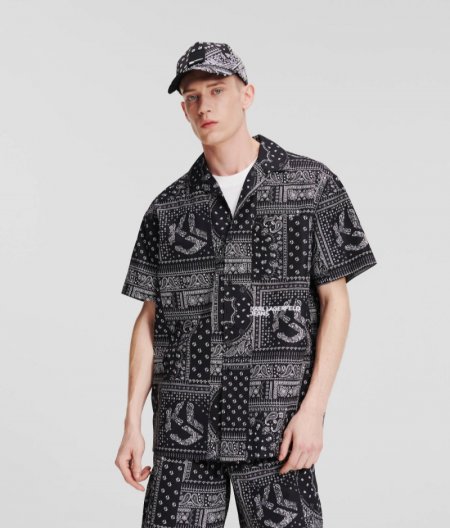 MEN'S KLJ BANDANA SHORT-SLEEVED SHIRT - AOP BANDANA BLACK