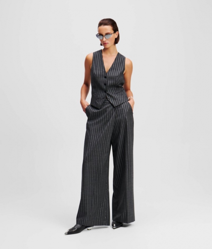 WOMEN'S METALLIC PINSTRIPE WRAP PANTS - Quiet Shade