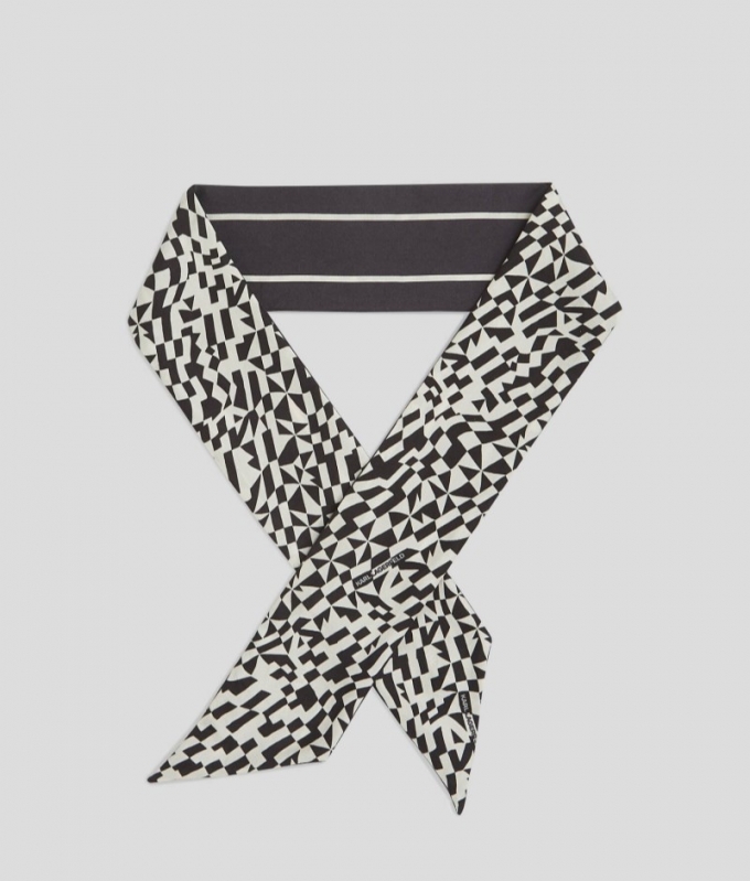 WOMEN'S K/ESSENTIAL SLIM SILK SCARF - White/Black